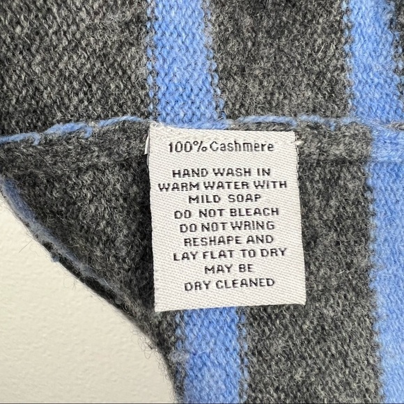 CAROLINE GRACE 100% Cashmere Sweater, Blue and Gray Striped with Pocket, Size S - Picture 5 of 5